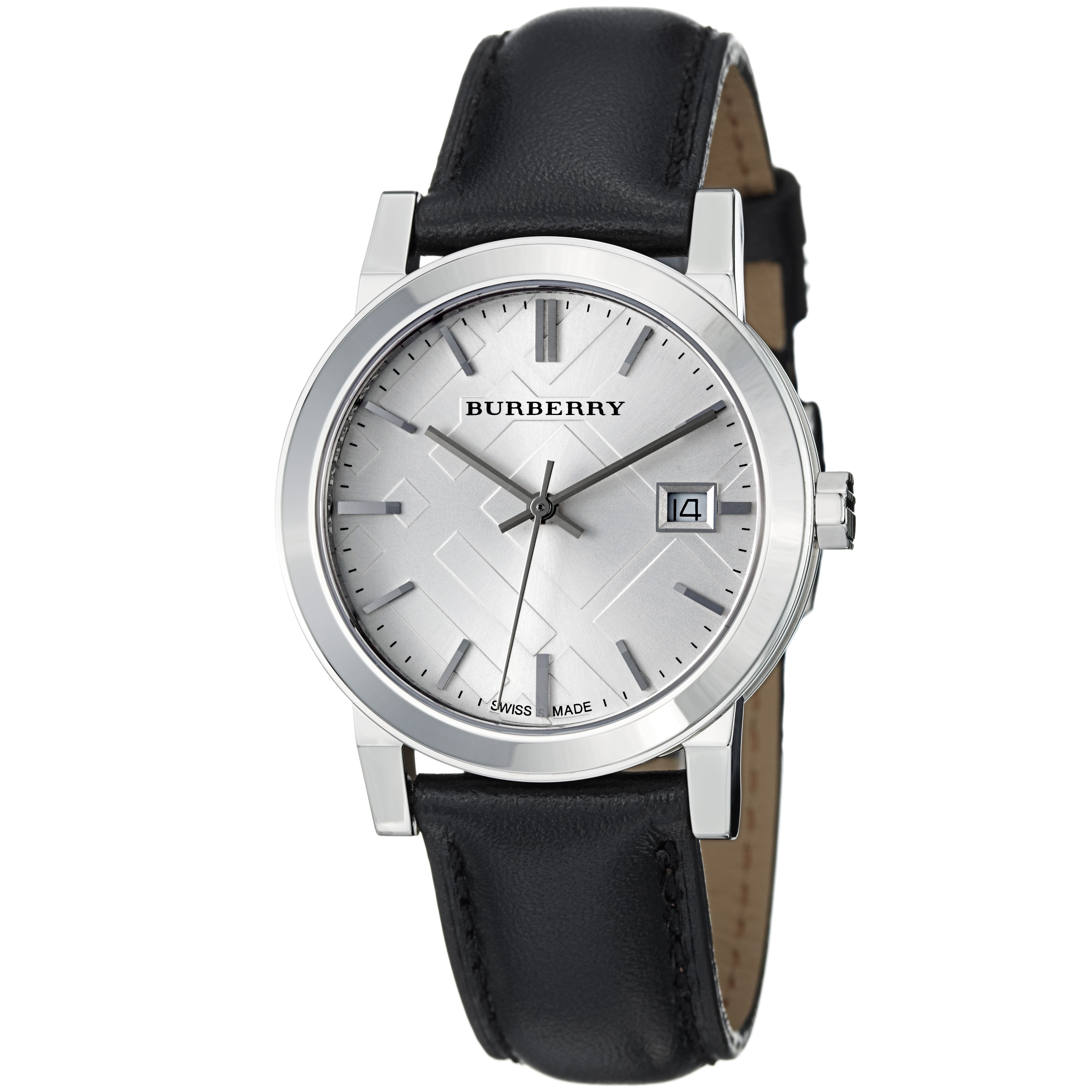 burberry check silver with black dial watch