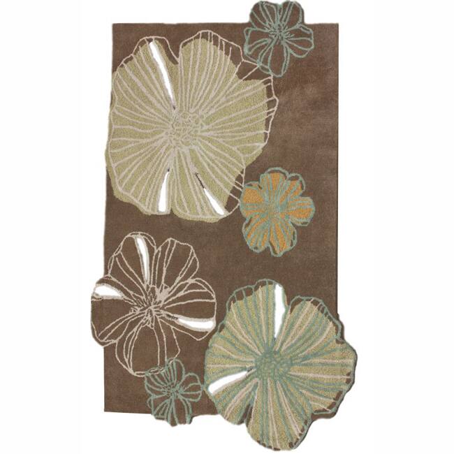 Nuloom Handmade Carved Floral Brown New Zealand Wool Rug (5' x 8') - 8' x 10'