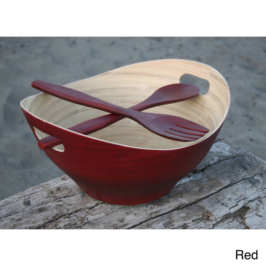 Handmade Large Eco-Friendly Bamboo Bowl and Server Set (Vietnam)