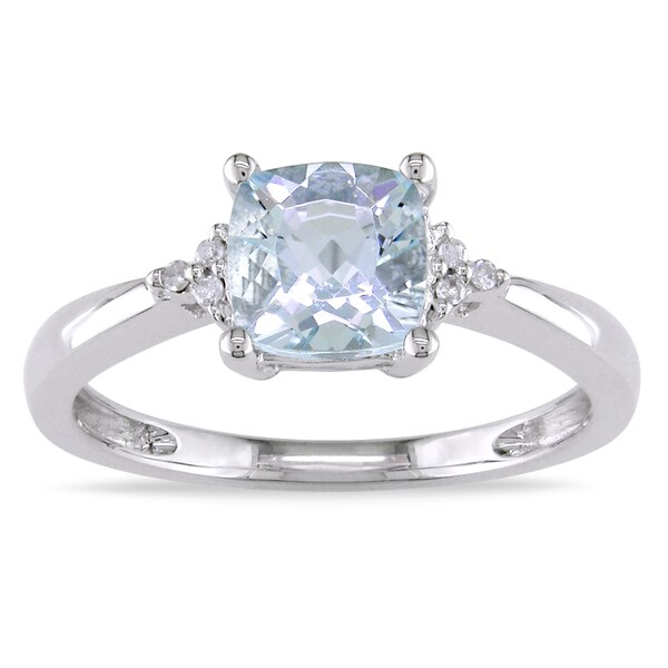 Shop Miadora 10k White Gold Aquamarine And Diamond Accent Ring Free Shipping Today Overstock