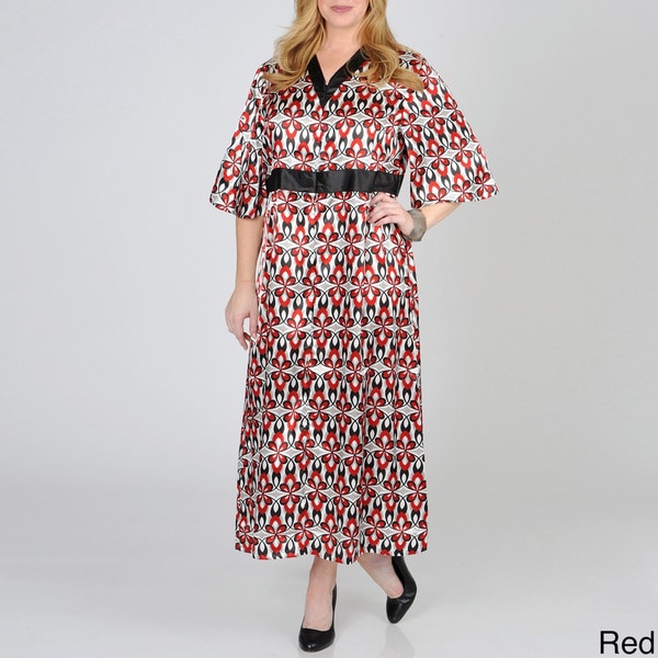 La Cera Women's Plus Size Floral Satin Lounge Dress La Cera Pajamas & Robes