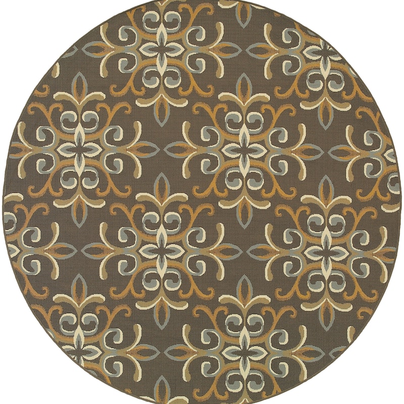 Vista Home Bar Harbour Floral Medallion Indoor-Outdoor Area Rug - 7'10" Round - Grey/Gold