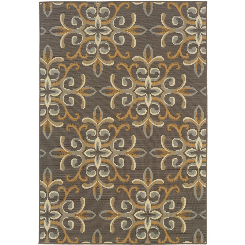 Vista Home Bar Harbour Floral Medallion Indoor-Outdoor Area Rug - 5'3" x 7'6" - Grey/Gold