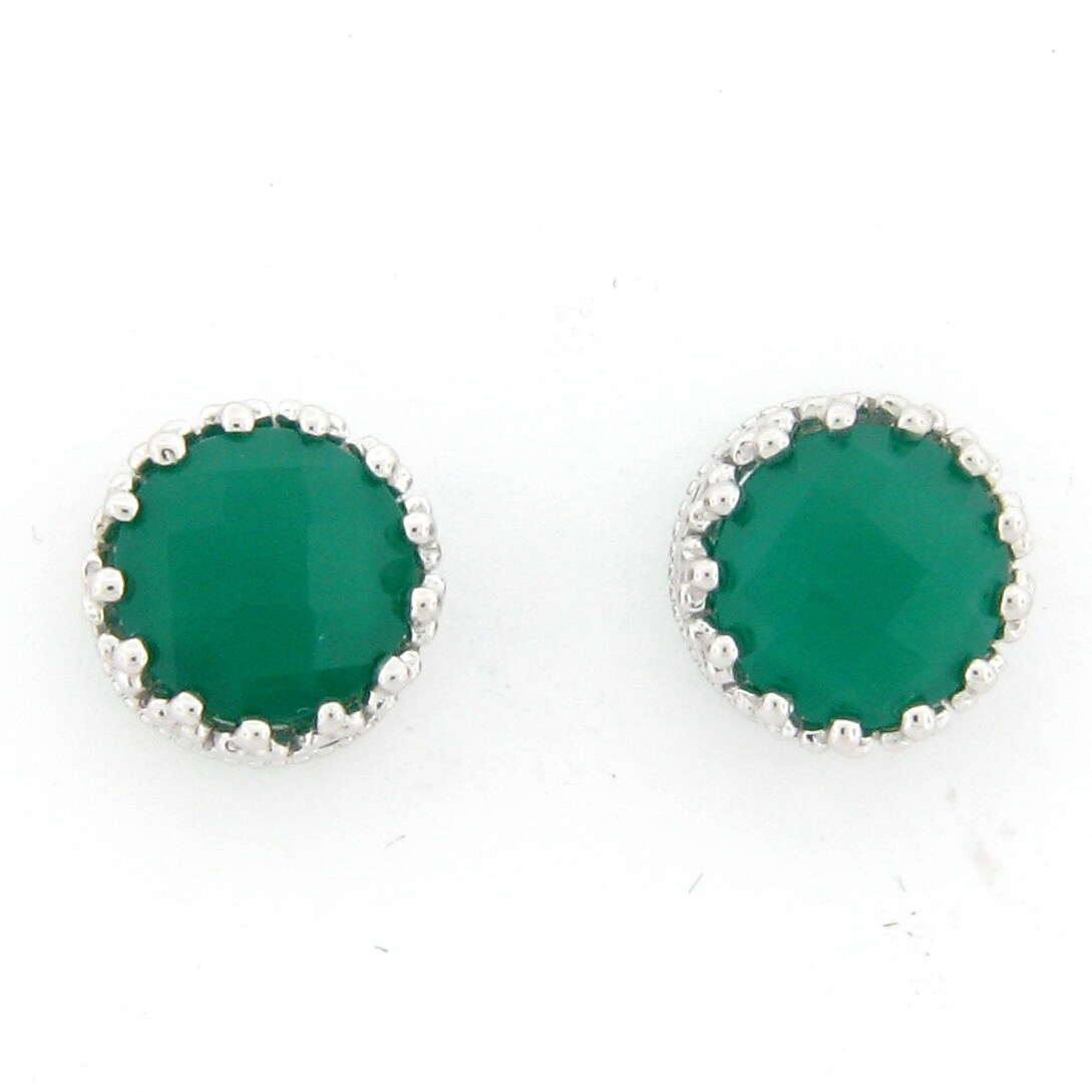 Pyrite Green Onyx Sterling Silver Stud Earrings with Faceted Gemstones and Silver Ball Dangles; Aquamarine Aventurine