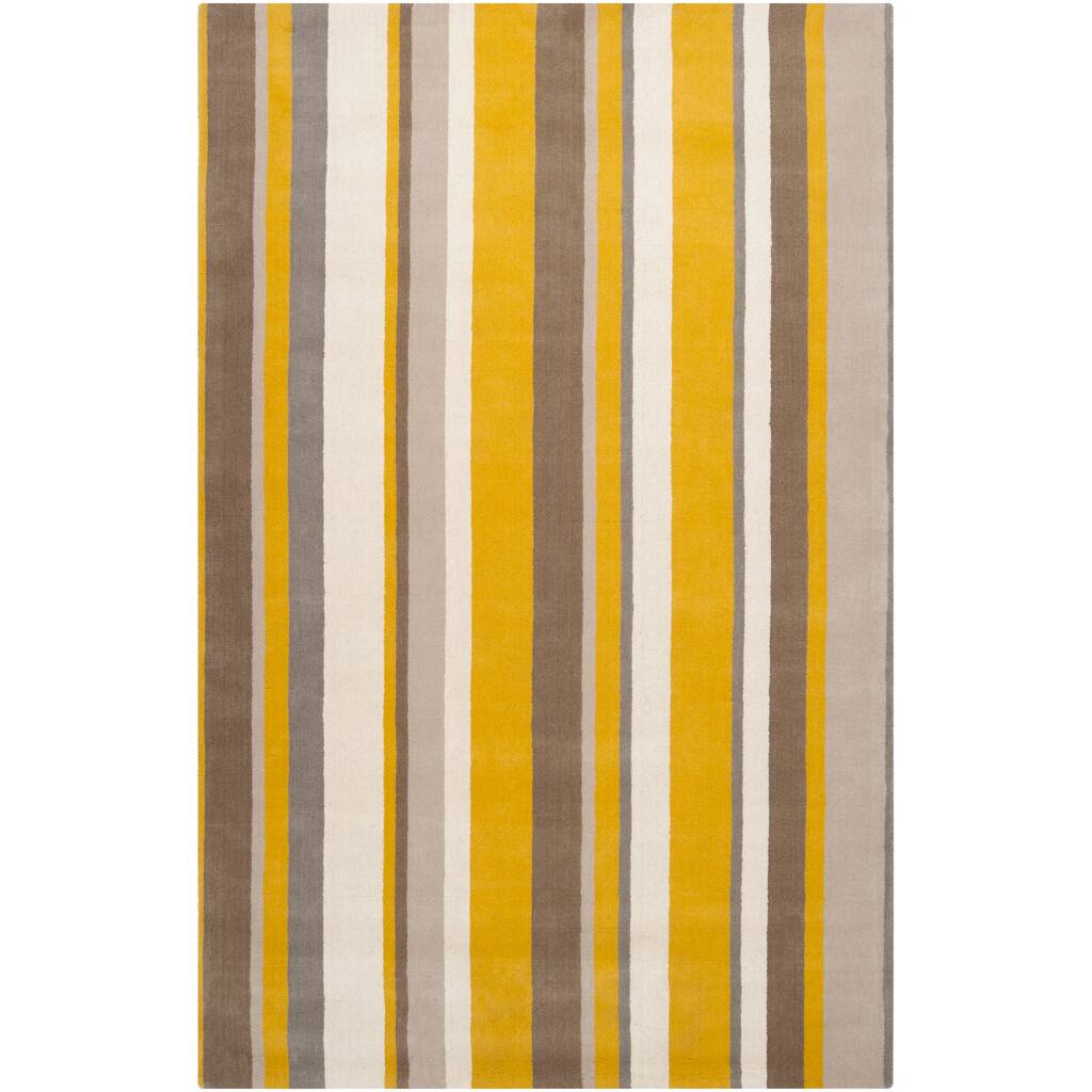 Hand-crafted Casual Yellow/Grey Stripe Granbury Wool Rug