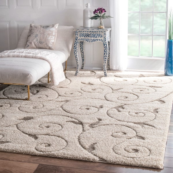 nuLOOM Rug Collective Posh Ivory Vine Swirls Shag Area Rug 4' x 6