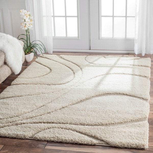 nuLOOM Soft and Plush Curves Ivory/ Beige Shag Area Rug   14959672