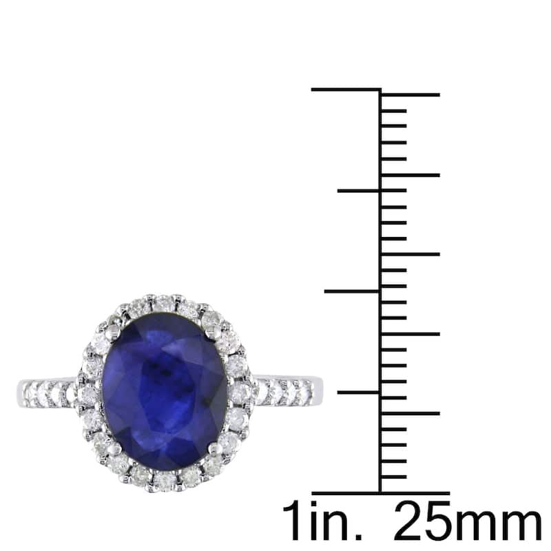 Diffused Sapphire and 2/5ct TDW Diamond Oval Halo Ring in 14k White Gold by Miadora