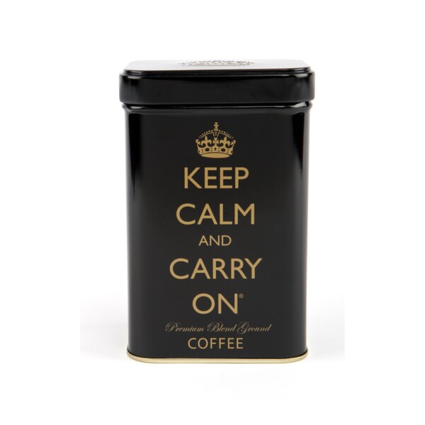 Black 'Keep Calm and Carry On' Ground Coffee Tin