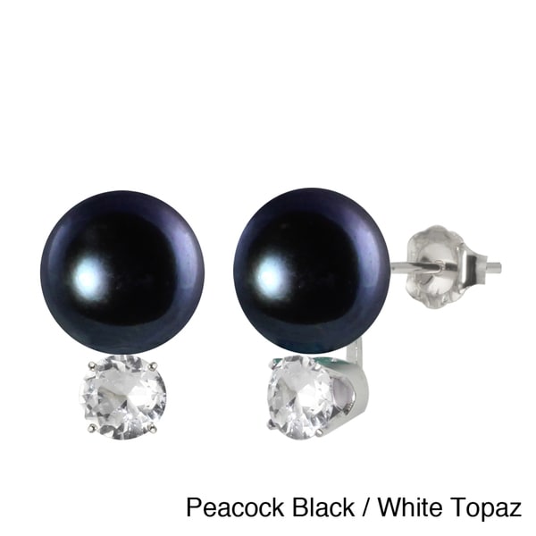 Sterling Silver Colored FW Pearl and Gemstone Earrings (10 10.5 mm)