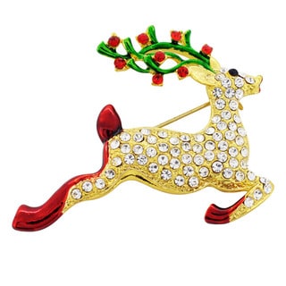 Shop Goldtone Crystal Christmas Reindeer Brooch - Free Shipping On ...
