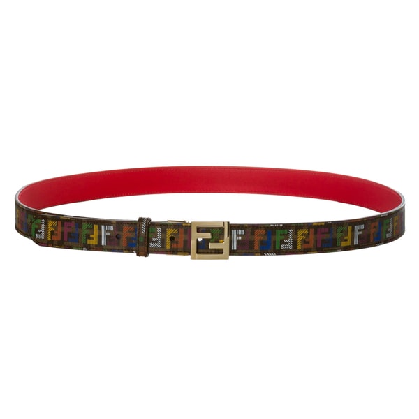 Fendi Logo/ Red Saffiano Leather Reversible Belt Fendi Designer Belts
