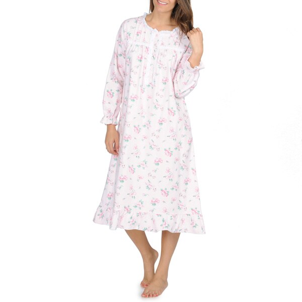 Shop La Cera Women's Pink Floral-Print Flannel Long-Sleeve Nightgown ...