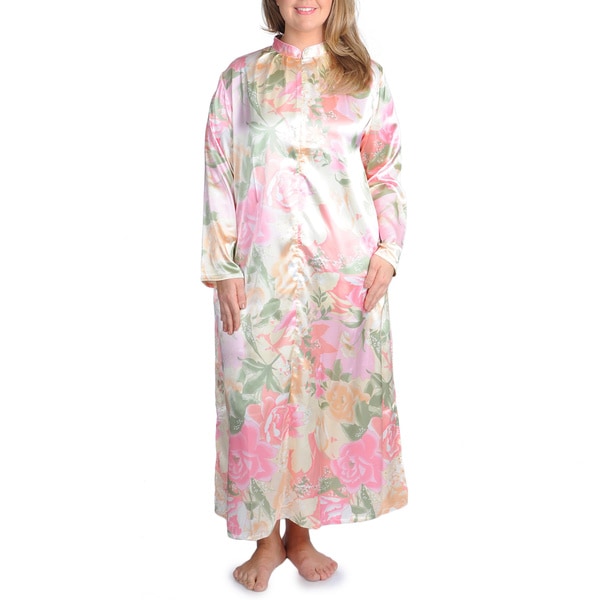 Shop La Cera Women's Plus Size Pink Floral Print Zip-front Robe ...