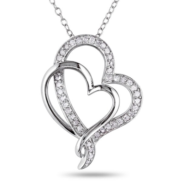 Shop Miadora Sterling Silver 1/4ct TDW Diamond Double Heart ...