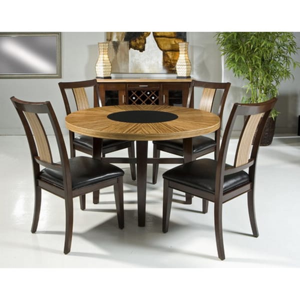 Zebrawood Veneer 5-piece Round Dining Set with Black Glass ...