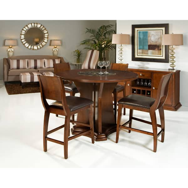 Transitional 5-piece Round Counter-height Dining Set with Built-in Lazy ...