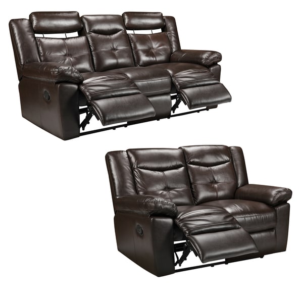 Tex Espresso Brown Italian Leather Reclining Sofa and Loveseat