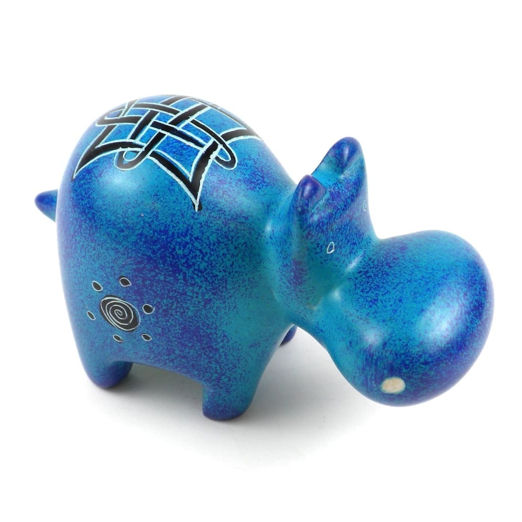Handmade Blue Soapstone Hippo (Kenya)