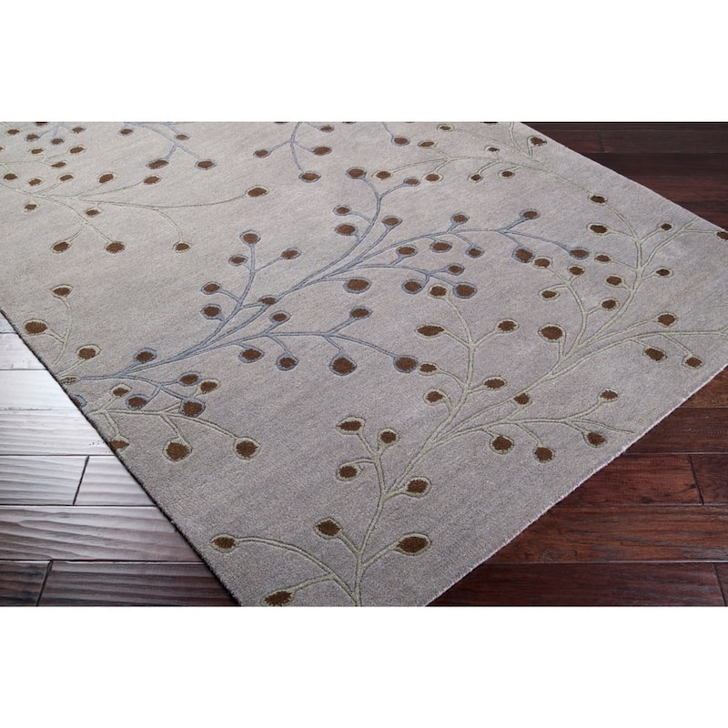 Sakura Handmade Transitional Floral Wool Area Rug - 8' x 11'/Surplus - Grey - Runner/Rectangle