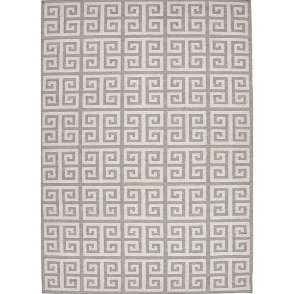 Handmade Flat Weave Geometric Gray/ Black Wool Rug (9' x 12')