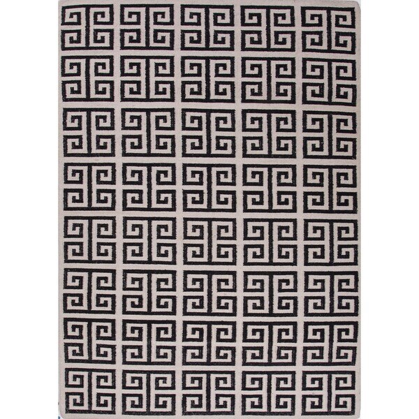 Handmade Flat Weave Geometric Black/ White Wool Rug (8' x 10 ... - Handmade Flat Weave Geometric Black/ White Wool Rug (8' x ...