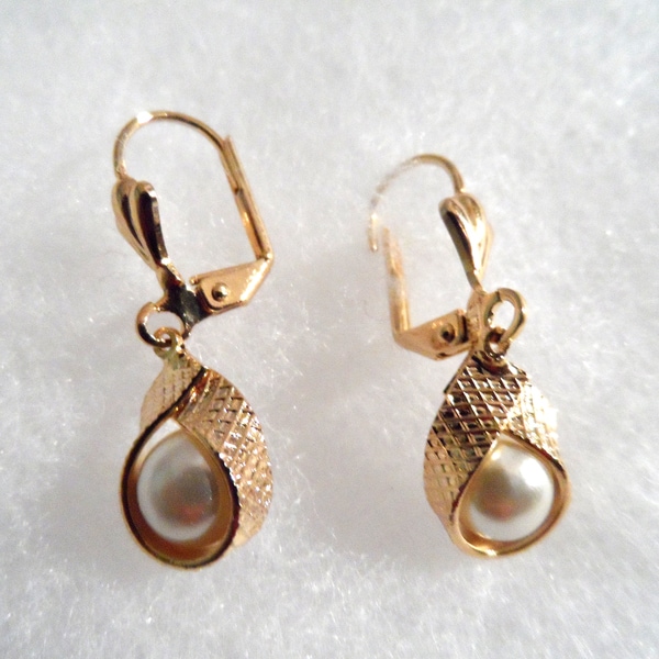 18k Gold Plated With Wrap Faux Pearl Earrings