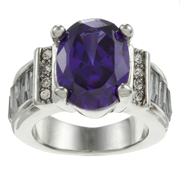 Simon Frank Silvertone Synthetic Amethyst and Crystal Ring Simon Frank Gemstone Rings