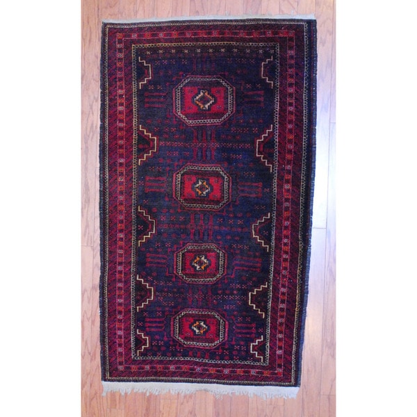 Afghan Hand knotted Tribal Balouchi Black/ Red Wool Rug (3' x 5'2) 3x5   4x6 Rugs