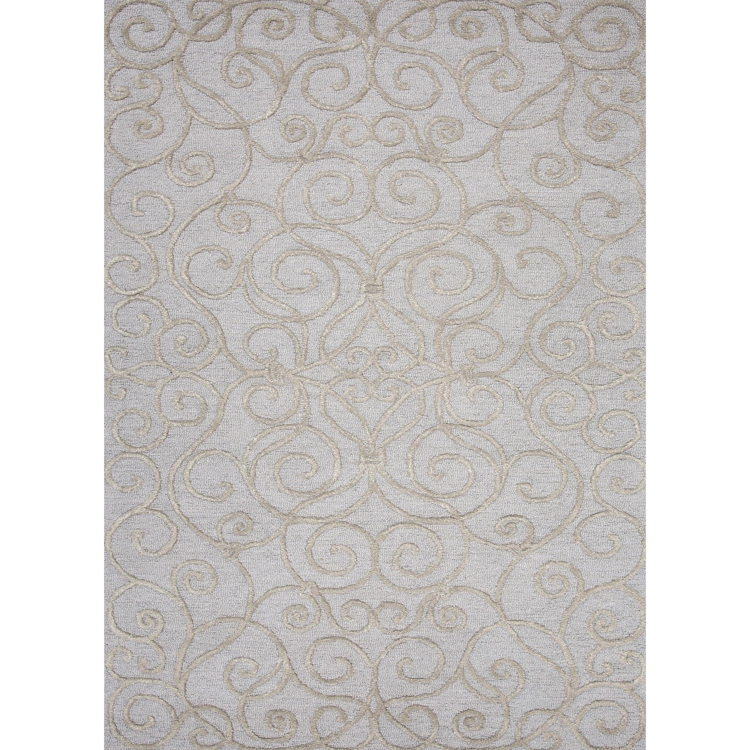 Transitional Floral Blue Wool/ Silk Tufted Rug (36 X 56)