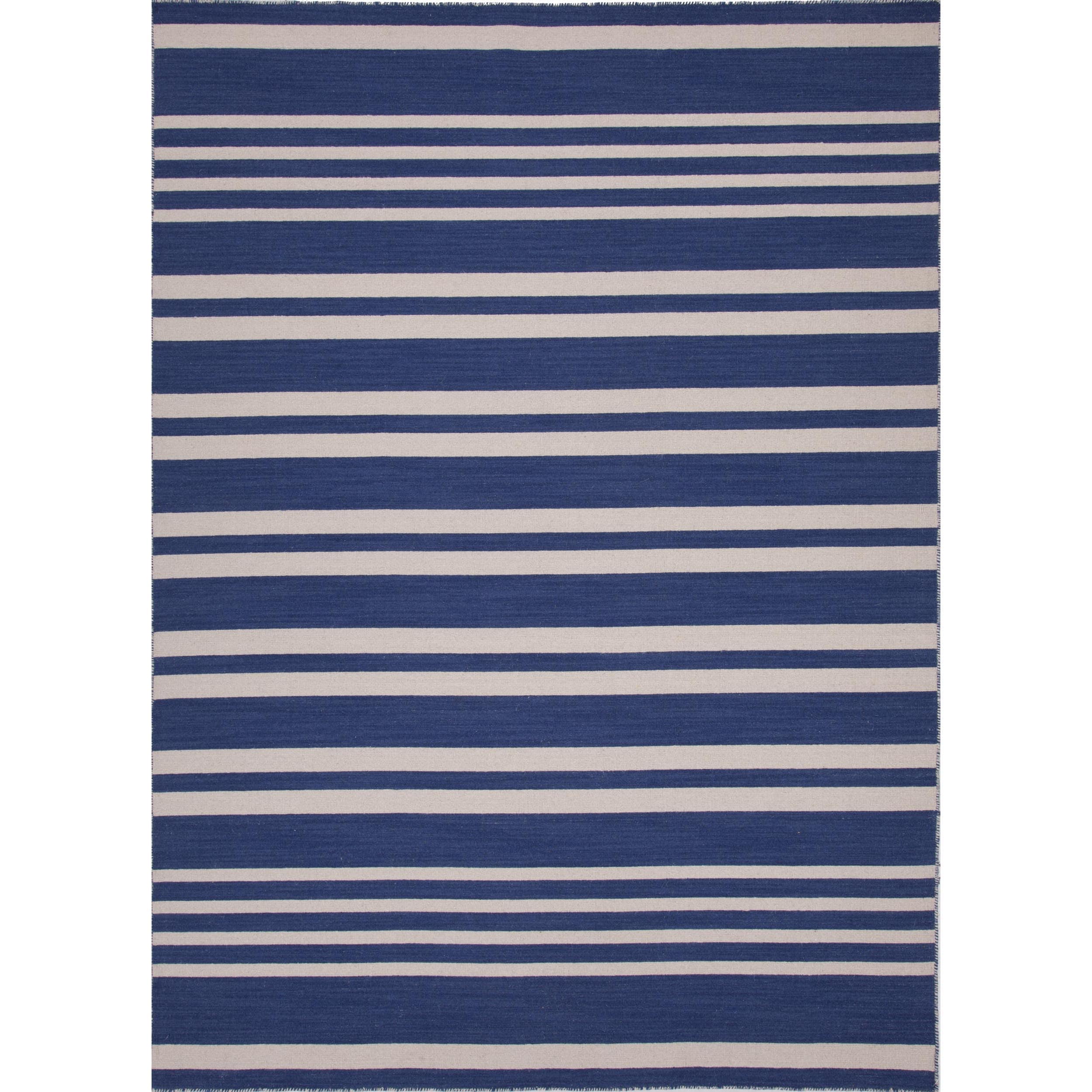 Handmade Flat weave Stripe Navy Blue Wool Runner (26 X 8)