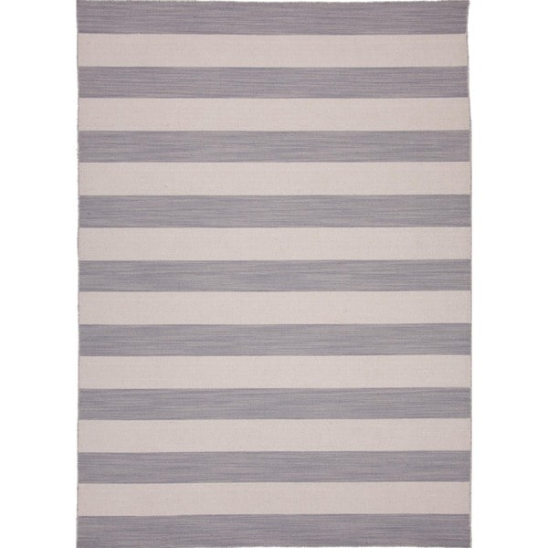 Flat Weave Stripe Gray/ Black Wool Rug (10 x 14)  