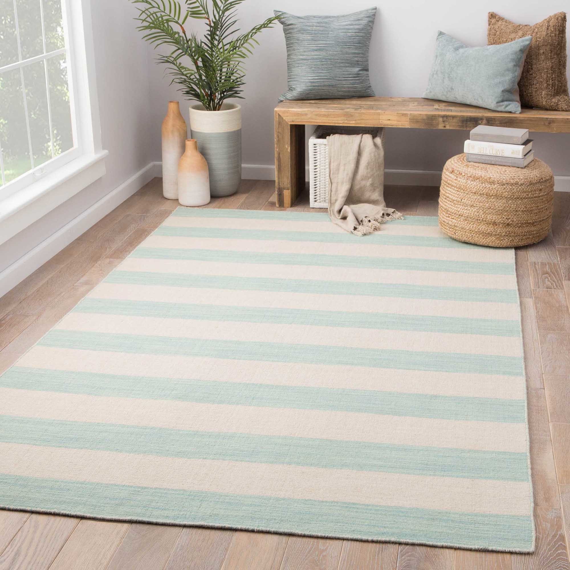 Shop Rhodes Handmade Stripe Light Blue/ Cream Area Rug 8' x 10' Free Shipping Today