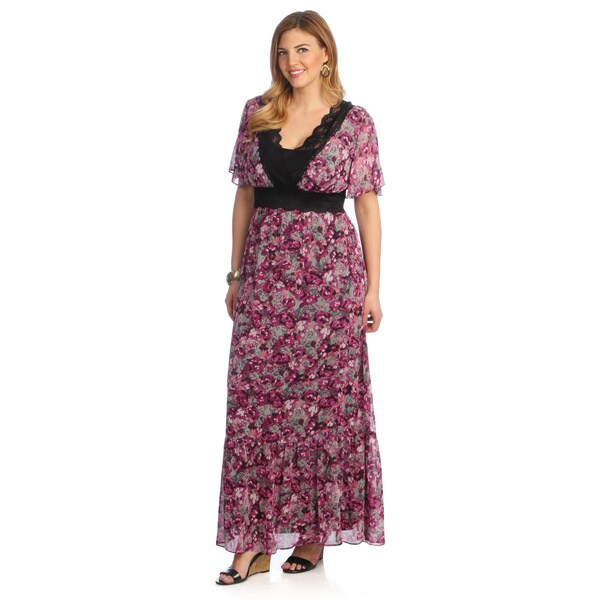 Kiyonna Women's 'Daydream' Plus Size Pink Floral Maxi Dress