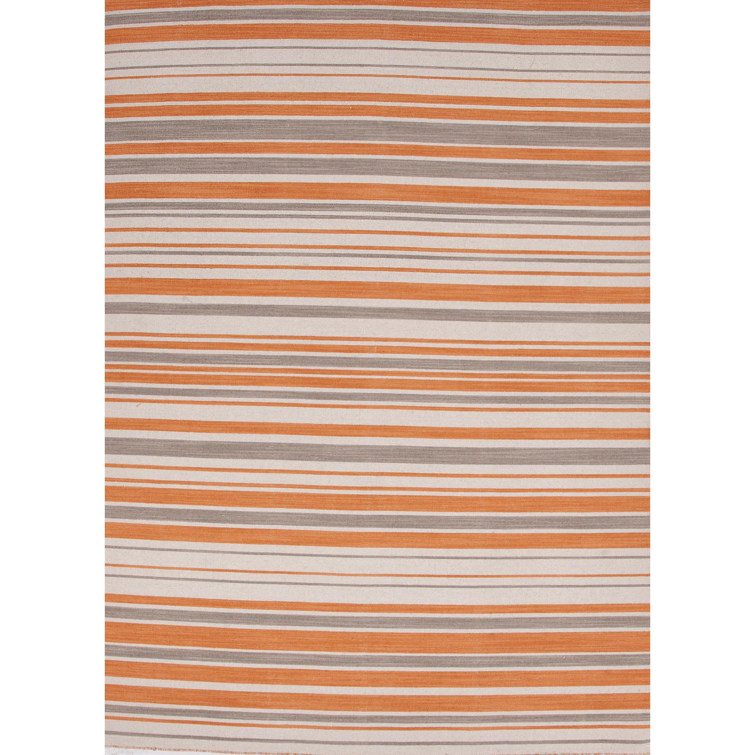Flat Weave Stripe Multi Color Wool Rug (5 X 8) Vermillion Orange