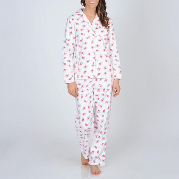 La Cera Women's Pink Cotton Floral Print Flannel Pajama Set - 14964913 ...