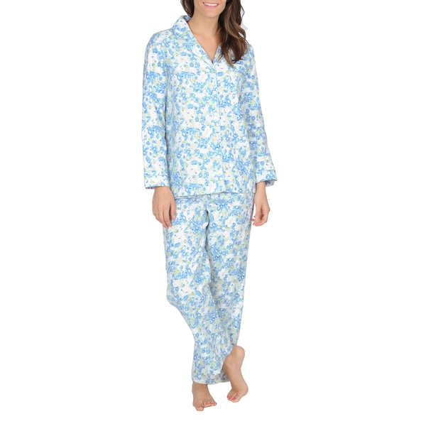 Shop La Cera Women's Mint Floral Print Flannel Pajama Set - Free ...