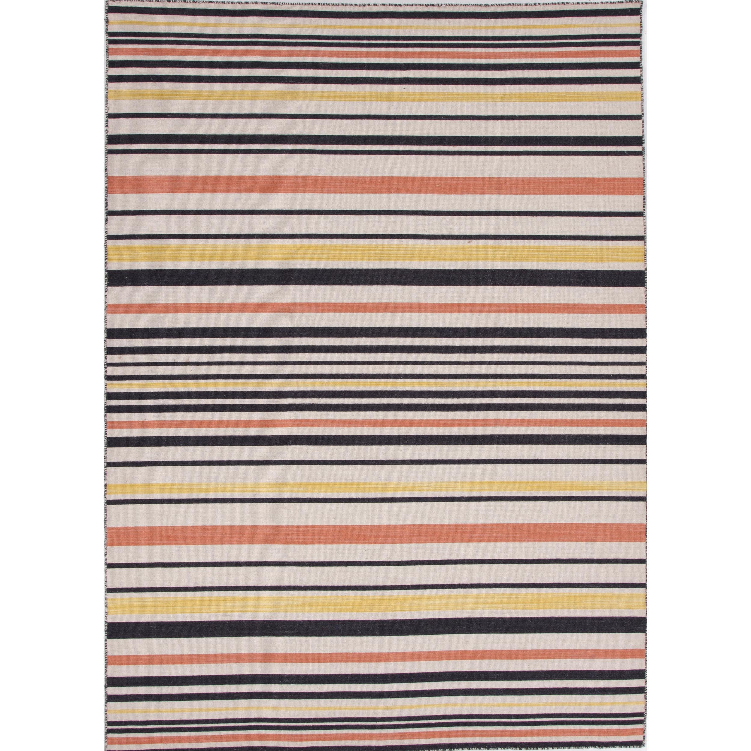 Flat Weave Stripe Multi Color Wool Rug (5 X 8) Ebony