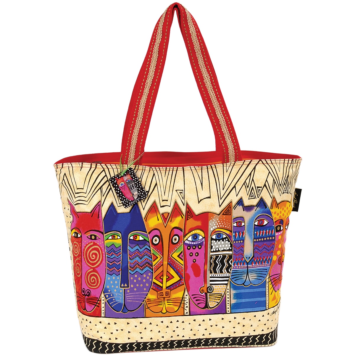 Shoulder Tote W/Zipper Top 21X6 1/2X15 Tribal Felines Today $36.99