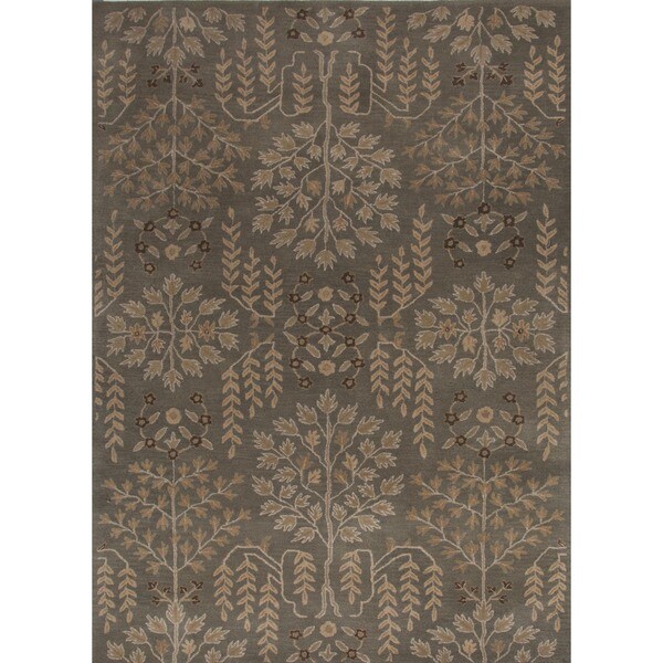 Handtufted Transitional Arts and Crafts Green Wool Rug (2