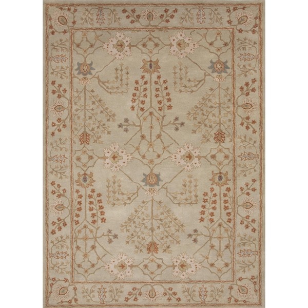 Handtufted Transitional Arts and Crafts Green Wool Rug (8