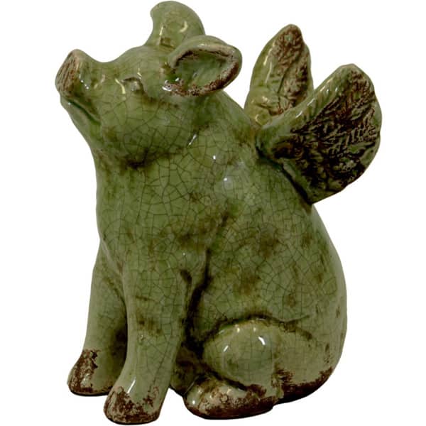 Urban Trends Collection Ceramic Flying Pig Green Bed Bath & Beyond
