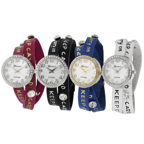 Geneva Platinum Studded Wrap Mineral Crystal Watch