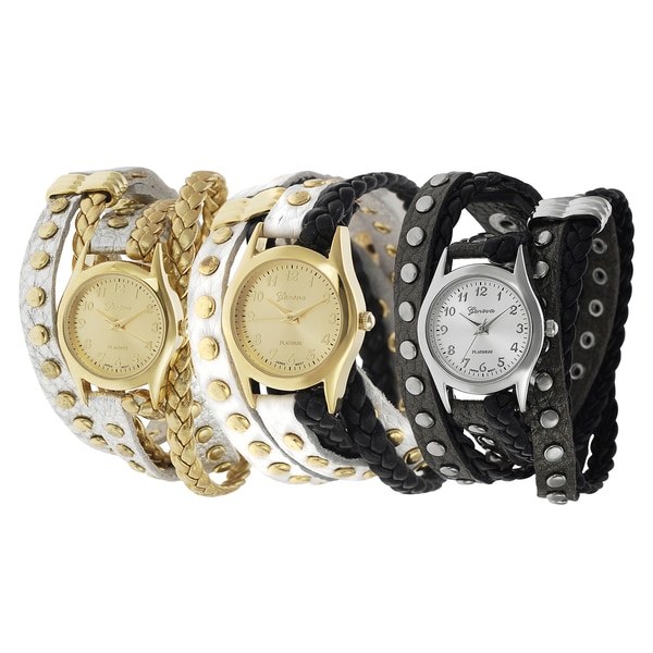 Geneva Platinum Studded Wrap Japanese Quartz Watch