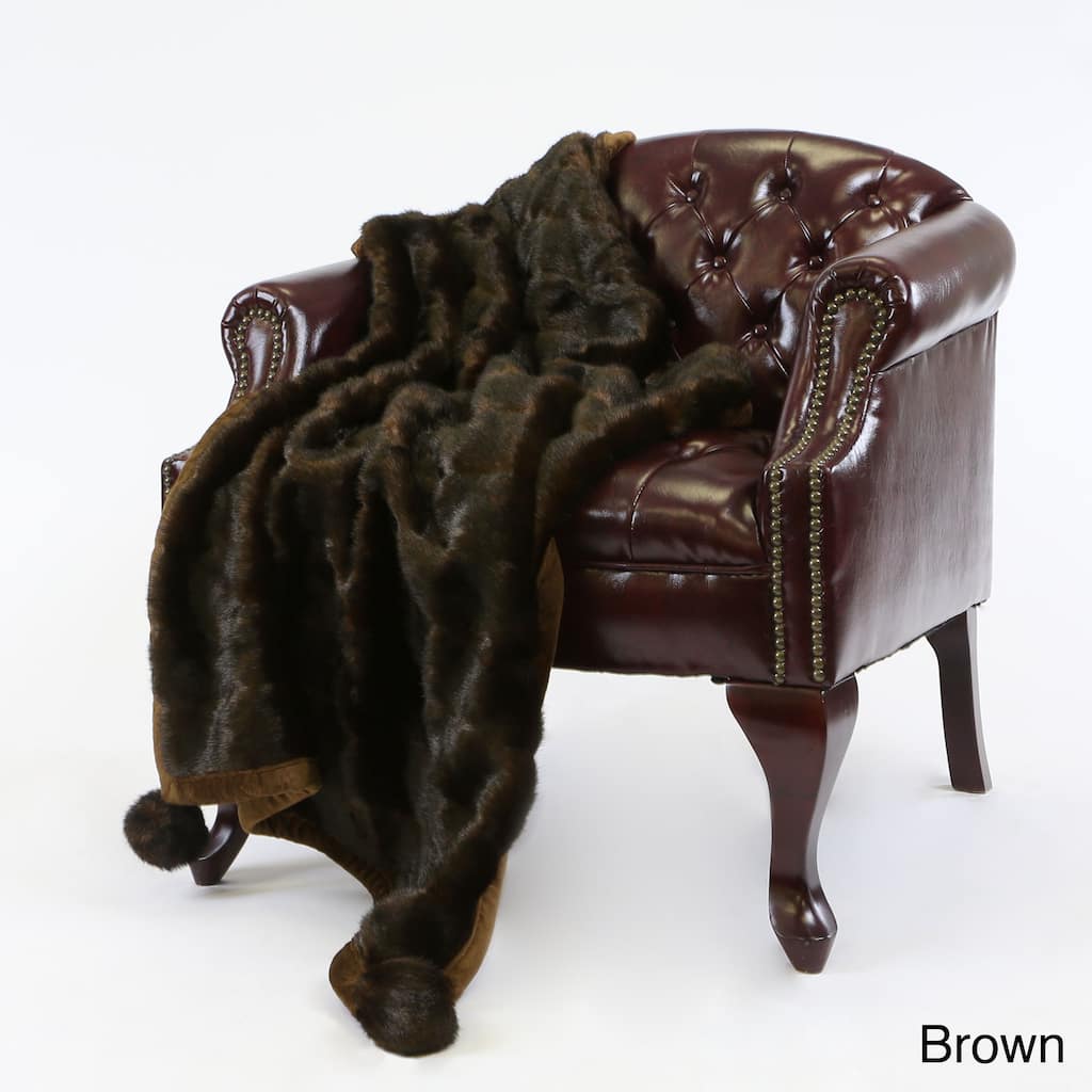 Aurora Home Mink Pom Pom Faux Fur 54 x 36 Throw