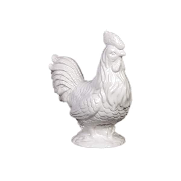 slide 1 of 1, White Antique Finish Ceramic Rooster