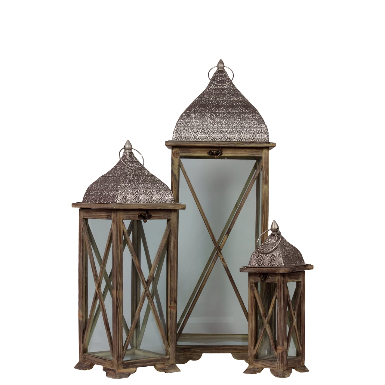 Brown Wooden/ Metal Lantern 3 piece Set