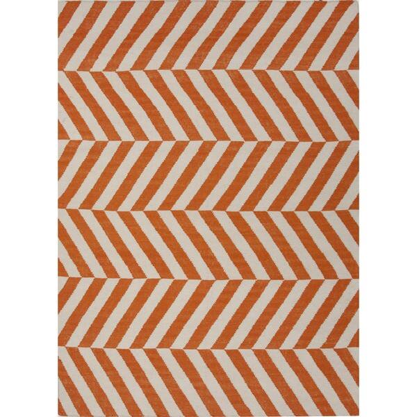 slide 1 of 1, Handmade Flat Weave Stripe Red/ Orange Wool Rug (5' x 8')