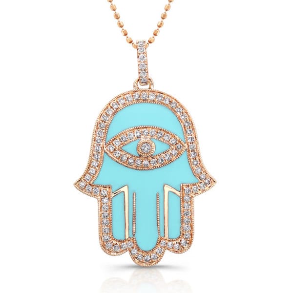 Sterling Silver 1/4ct TDW Blue or White Enamel Diamond Hamsa Necklace (J K, I2 I3) Diamond Necklaces