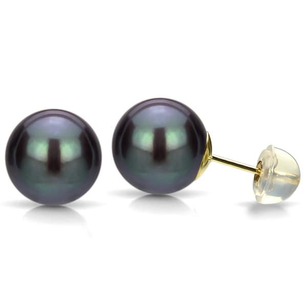 DaVonna 14k Gold Black Perfect Round Akoya Pearl Stud Earrings (5.5 6 mm ) DaVonna Pearl Earrings